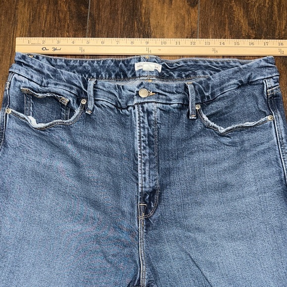 Good American Good Curve Straight Indigo Blue Frayed Hem Stretch Jeans 18 - Picture 4 of 10